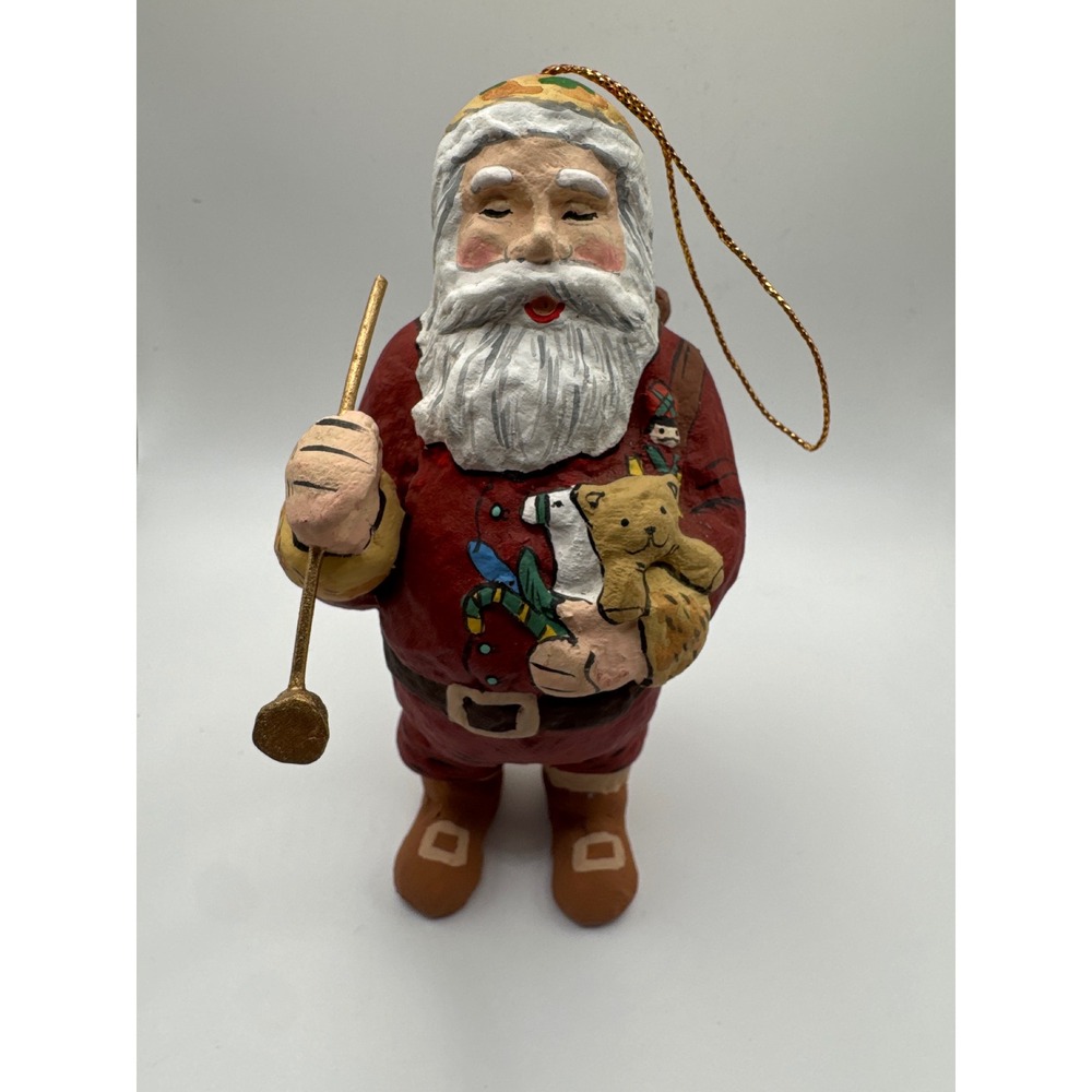 Handcrafted Paper Mache Santa Claus Christmas Ornament Figurine Red 5 Inch